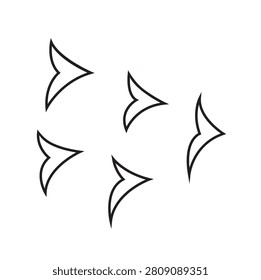 Flock of five flying birds in single line art