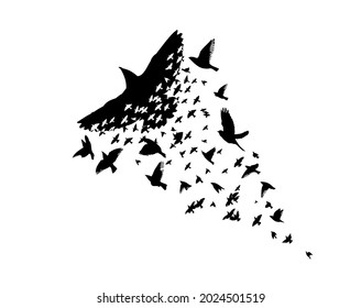A flock of flying birds. Abstraction bird mosaic. Vector illustration