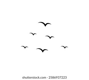 A flock of flying birds. Bird silhouettes in the sky. Birds flying illustration vector.