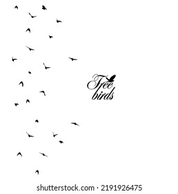 A flock of flying birds. Free birds. Background for text. Seamless pattern. Vector illustration