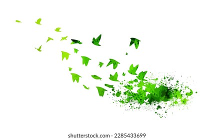 A flock of flying birds. Free birds green. abstraction birds flying from blots . Vector illustration