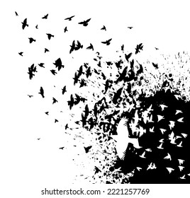 A flock of flying birds. Free birds. Vector illustration