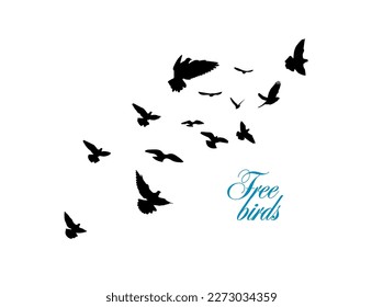 A flock of flying birds. Free birds. Vector illustration