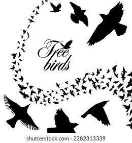 A flock of flying birds. Free birds. Vector illustration