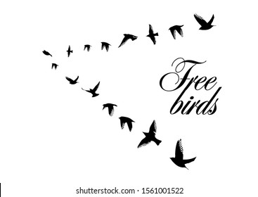 A flock of flying birds. A school of birds flying south. Vector illustration