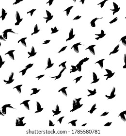 A flock of flying birds. Seamless background. Vector illustration