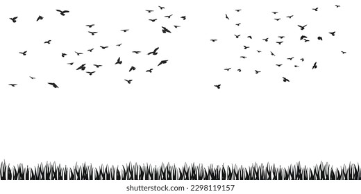 A flock of flying birds silhouette, flight in different positions. Hover, soaring, landing, flying, flutter. Isolated vector