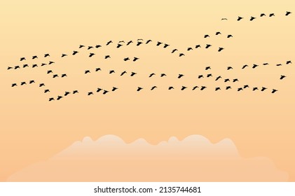 Flock of flying birds. Silhouette vector. Isolated flying birds. Tattoo design.