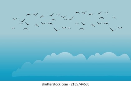 Flock of flying birds. Silhouette vector. Isolated flying birds. Tattoo design.