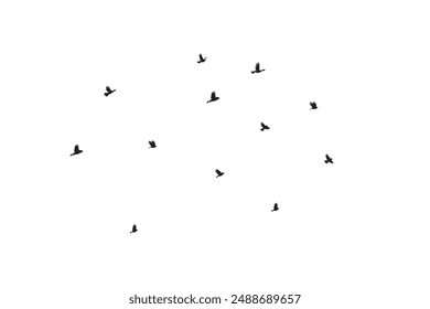 Flock of flying birds silhouette vector icon set