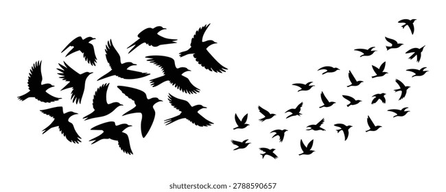 Flock of Flying Birds Silhouette - Vector Migrating Birds Elements