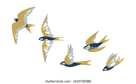 A flock of flying birds swallows. Vector illustration.