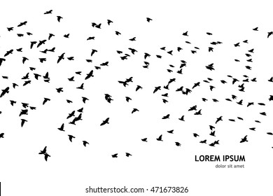 Vektor Stok Large Flock Flying Birds Vector Illustration Tanpa Royalti