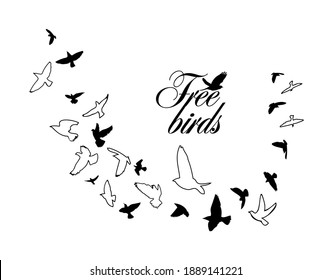 A flock of flying birds. Vector illustration