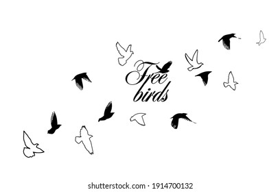 A flock of flying birds. Vector illustration