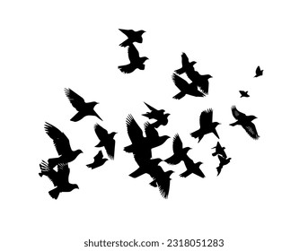 A flock of flying birds. Vector illustration