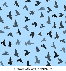 Flock of flying birds, vector seamless pattern