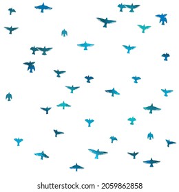 A flock of flying blue birds. Free birds. Vector illustration