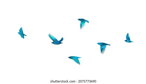 A flock of flying blue birds. Free birds. Vector illustration