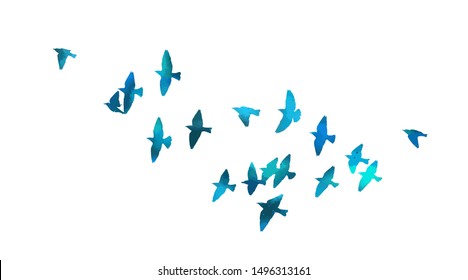 A flock of flying blue birds. Vector illustration