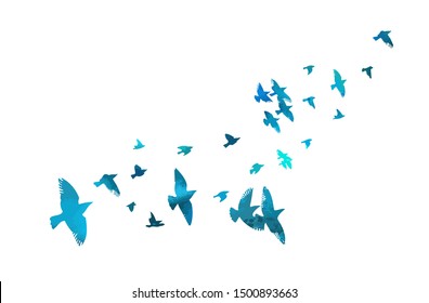 A Flock Of Flying Blue Birds. Vector Illustration