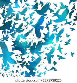 A flock of flying blue birds. Vector illustration