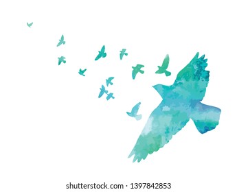 A flock of flying blue multicolored birds. Vector illustration