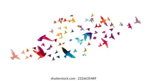 A flock of flying colored birds. Vector illustration