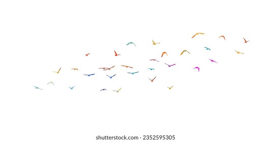 A flock of flying colored birds. Vector illustration