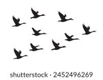 Flock of flying geese silhouettes isolated on white background. Vector illustration.