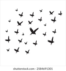 Flock Flying many Birds Silhouette Vector PNG Images