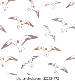 Flock of flying seagulls in a seamless repeating pattern, with a muted taupe palette (vector) (jpg available)
