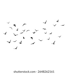 Um bando de pássaros voadores da silhueta. Preto sobre fundo branco. Ilustração vetorial