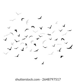 Um bando de pássaros voadores da silhueta. Preto sobre fundo branco. Ilustração vetorial