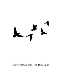 A flock of flying swallows, bird silhouettes in the sky. Wild Birds Unlimited: bird food, feeders, and feeding.