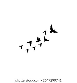 A flock of flying swallows, bird silhouettes in the sky. Wild Birds Unlimited: bird food, feeders, and feeding.