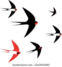 A flock of flying swallows. Wild Birds Unlimited: bird food, feeders, and feeding.