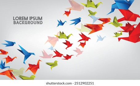 A flock of paper birds flying birds. Free birds abstraction Vector illustration . A lot of soaring birds. Mixed media. Vector illustration . 