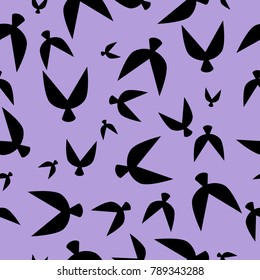 Flock Pattern. Seamless Pattern of Birds in Ethnic Style. Flocked Wallpaper. Flock Pattern for Textiles, Banner, Pouring, Surface Textures, Wrapping Paper, Tile. Vector Abstract Seamless Pattern.