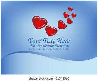 Flock of red hearts placed on a blue background abstract