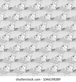 A flock of river fish carp. Background of painted carp fish. Sketch,Vector illustration
