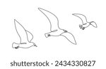 A flock of seagulls flies forward. Beautiful birds living near bodies of water. Vector illustration. Images produced without the use of any form of AI software at any stage. 