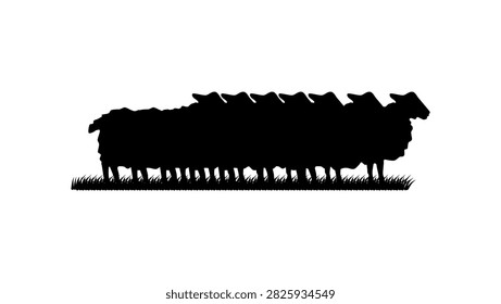 flock of sheep, black isolated vector silhouette