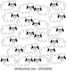 Flock of sheep on white background