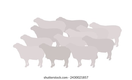 Flock of sheep vector silhouette illustration isolated on white background. Lamb meat. Butcher shop template for craft food packaging or restaurant design. Domestic animal symbol.