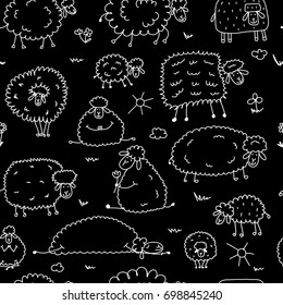 Flock of sheeps, seamless pattern for your design