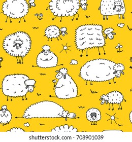 Flock of sheeps, seamless pattern for your design