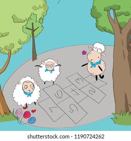 Flock of sheeps, sketch for your design