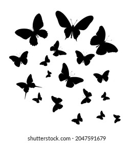 Flock Silhouette Black Butterflies On White Stock Vector (Royalty Free ...