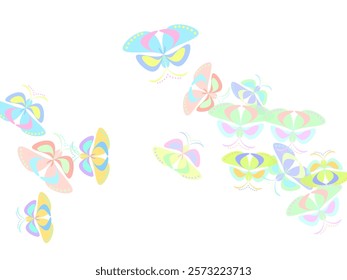 Flock of silhouette black butterflies on colorful background. Vector  Insect and star repeated ornament.